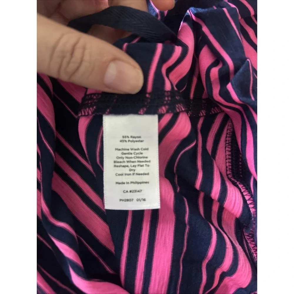 NWT Talbots Women Pink Blue Striped 3/4 Sleeve Tie Waist Top Size Small Petite - Picture 5 of 5